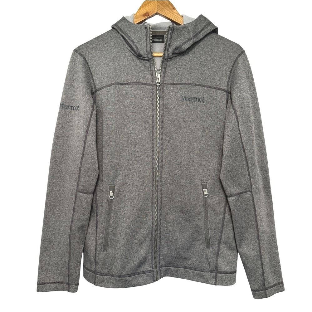Marmot Fleece Hooded Jacket Mens S Heathered Gray Full Zip Athletic Outdoor